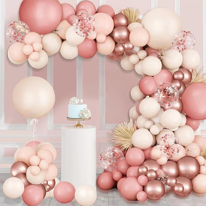 Blush Pink Balloons Garland Arch Kit,144pcs Retro Pink Rose Gold Sand White Confetti Balloons for... | Amazon (US)