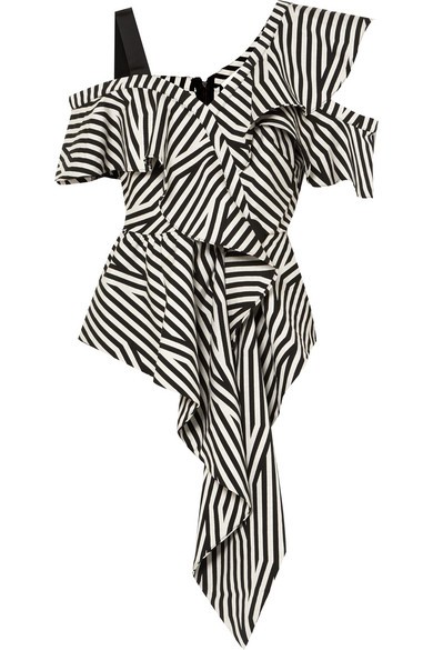 Self-Portrait - Asymmetric Striped Crepe Top - Black | NET-A-PORTER (UK & EU)