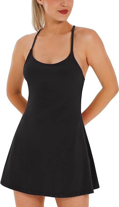 Amazon.com: Womens Tennis Dress, Workout Dress with Built-in Bra & Shorts Pockets Exercise Dress ... | Amazon (US)