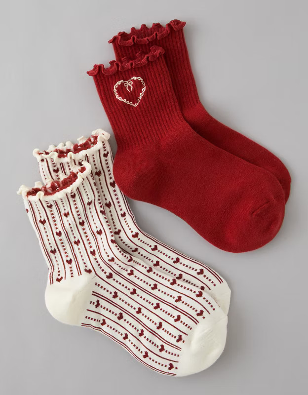 AE Valentine's Day Cropped Crew Socks 2-Pack | American Eagle Outfitters (US & CA)