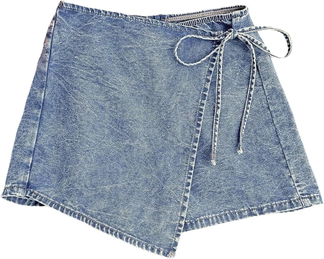 SweatyRocks Women's Jean Shorts Y2k Tie Front Asymmetrical Wrap Denim Shorts Casual Skorts | Amazon (US)
