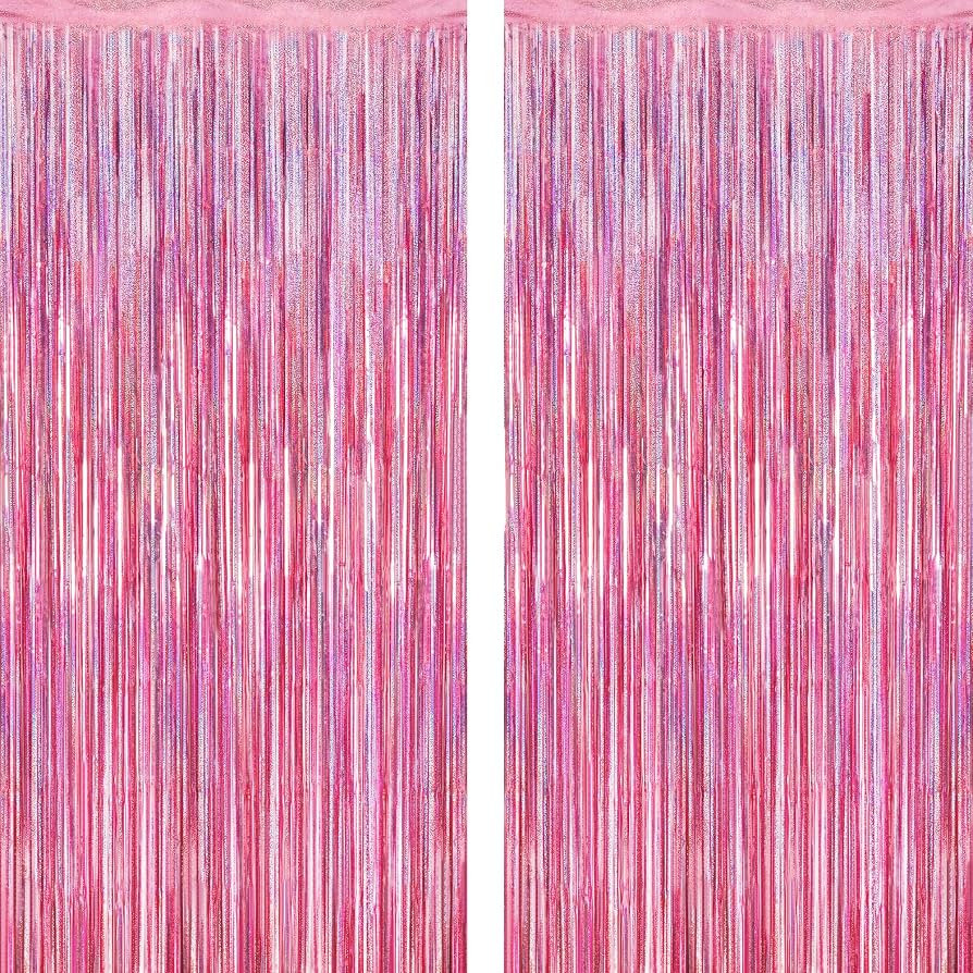 2 Pack Glitter Pink Backdrop, 3.28 FT x 7.05 FT Birthday Party Decorations, Laser Pink Fringe Cur... | Amazon (US)