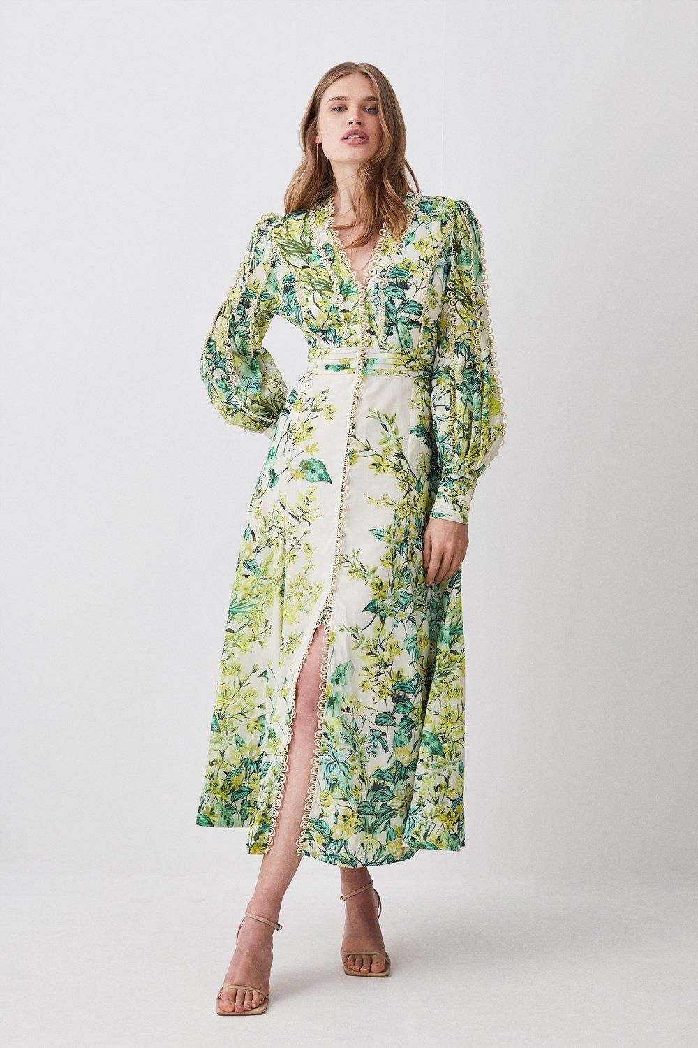 Trailing Floral Woven Plunge Maxi Dress | Karen Millen US