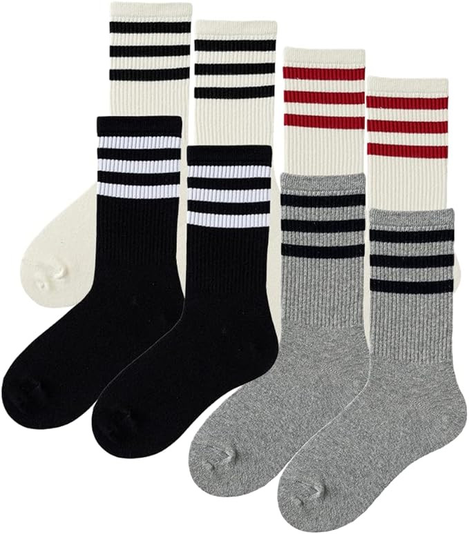 CHERSE 8 Pairs Cute Socks Crew Socks Street Hip Hop Skateboard Striped Mid TubeSolid Color Breath... | Amazon (US)