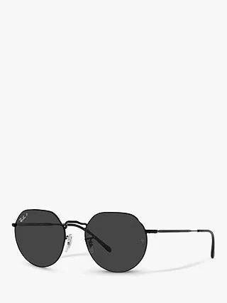 Ray-Ban RB3565 Jack Unisex Polarised Metal Hexagonal Sunglasses, Black | John Lewis (UK)
