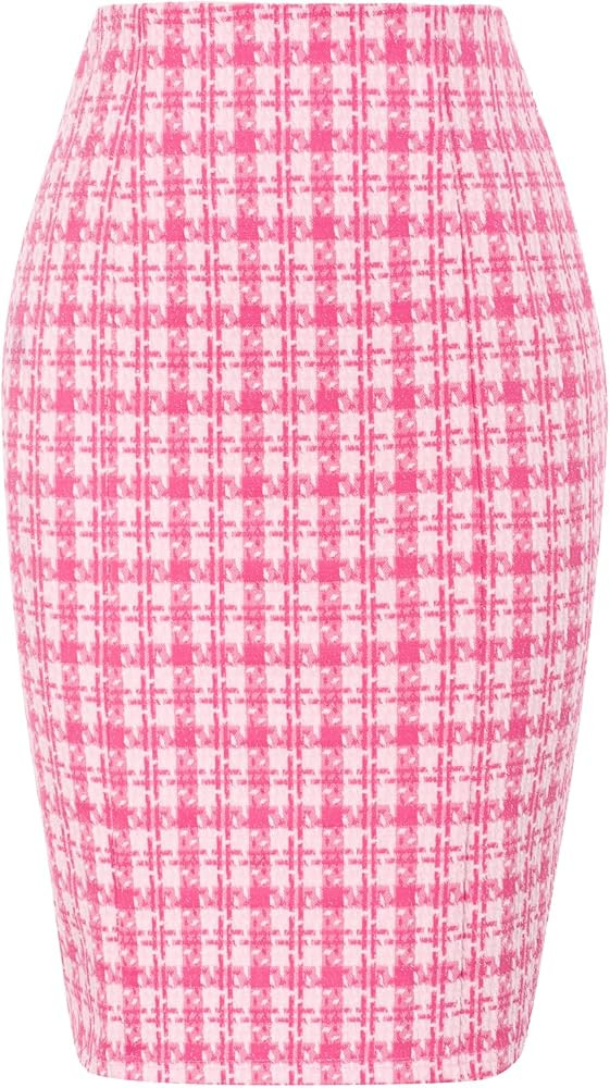 Kate Kasin Women Tweed Plaid Pencil High Waist Knee Length Skirts | Amazon (US)