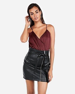 Express Womens Satin Surplice Thong Bodysuit Purple Women's Xxs Purple Xxs | Express