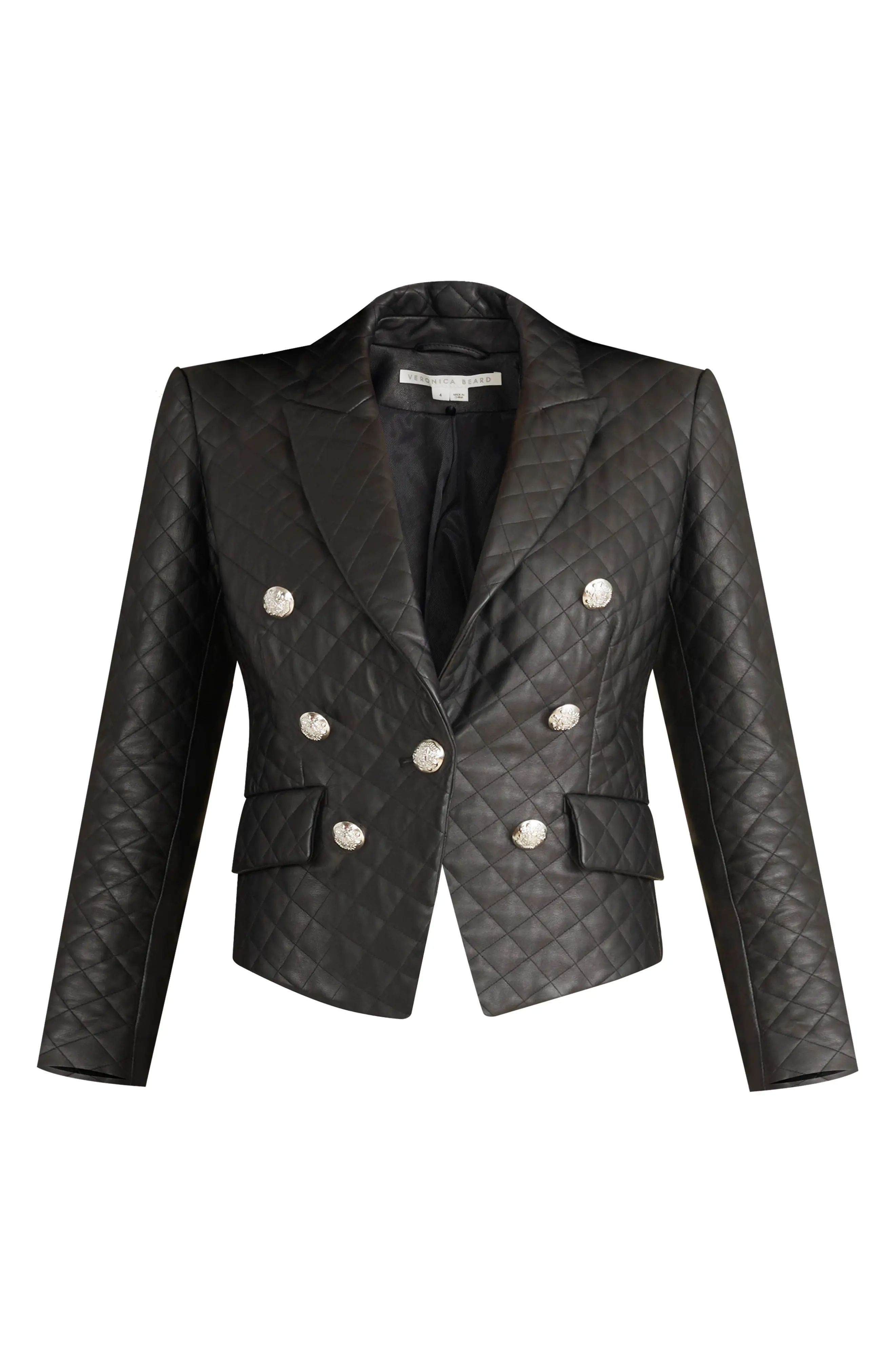 Women's Veronica Beard Cooke Quilted Lambskin Leather Dickey Jacket, Size 2 - Black | Nordstrom