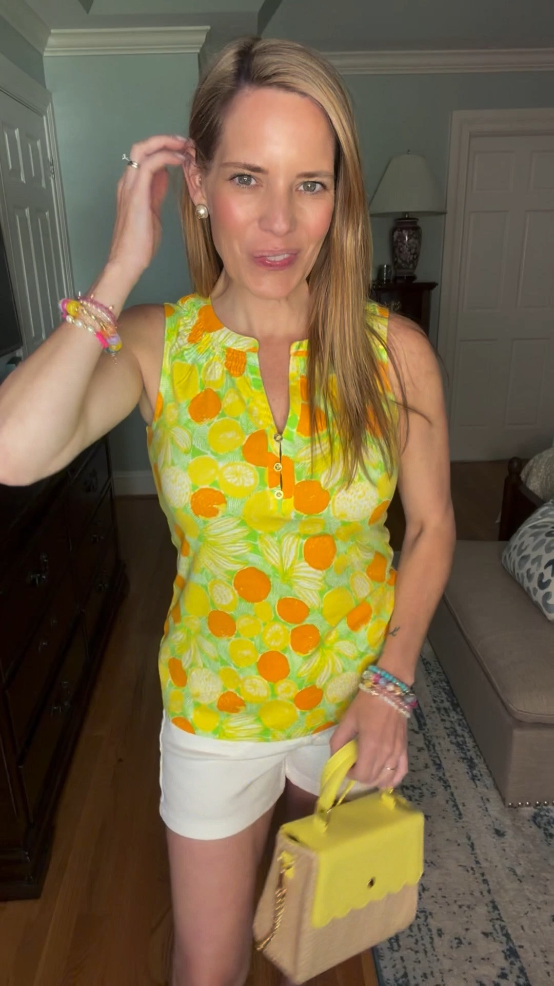 🍋 Citrus Summer Style 🍋

Bright, cheerful, and ready for sunshine! This citrus-print Lilly Pulitzer Essie knit top brings all the summer vibes with its vibrant lemon and orange pattern, paired with crisp white shorts for a fresh, polished look. Finished with colorful beaded bracelets, fun orange sandals, and the sweetest woven handbag for a playful pop of color. ☀️🧡🍊

This outfit is perfect for summer vacations, brunch dates, farmers markets, coastal getaways, and everyday warm-weather adventures. Lightweight, colorful, and effortlessly preppy!

summer outfit ideas, citrus print top, colorful preppy style, lemon print fashion, orange print top, white shorts outfit, resort wear inspiration, vacation style, bright summer outfit, woven handbag, colorful accessories, casual chic outfit, classic summer fashion, women’s summer trends, vacation ready look 🍋✨🌴🧡

#LTKOver40 #LTKPetite #LTKootd