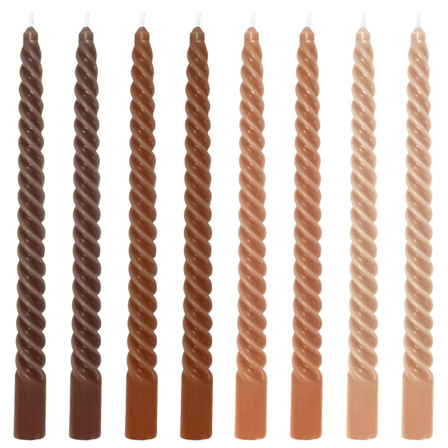 Whaline 8Pcs 10 Inch Gradient Brown Spiral Taper Candles Dripless Twisted Wax Candles Long Unscen... | Amazon (US)