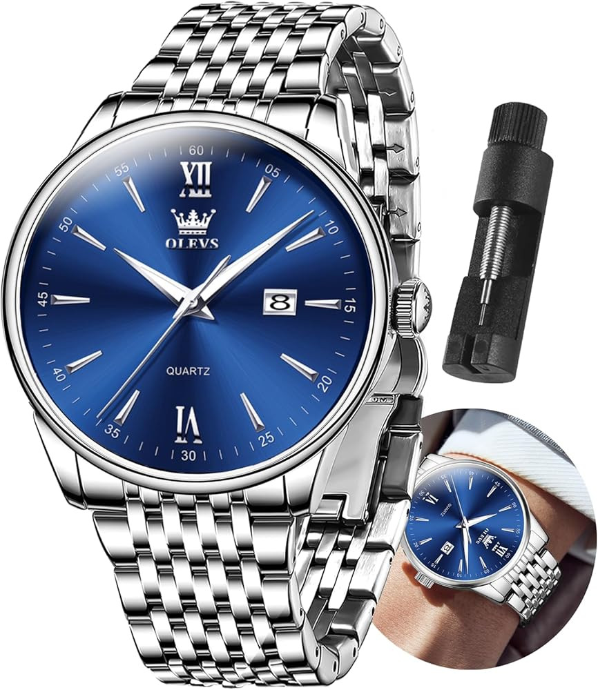 OLEVS Men's Watch,Classic Silver Watches for Men, Waterproof Stainless Steel Roman Numbers Men's ... | Amazon (US)