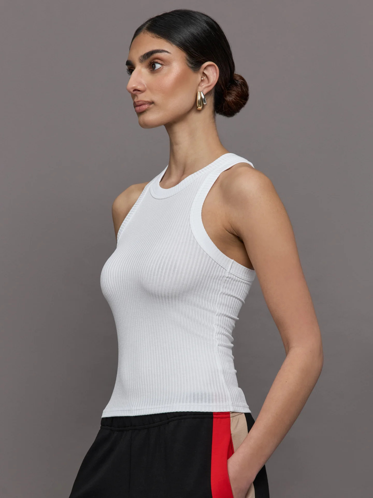 Carbon38 High Neck Fitted Tank In Ribbed Jersey - White - Size S | Carbon38