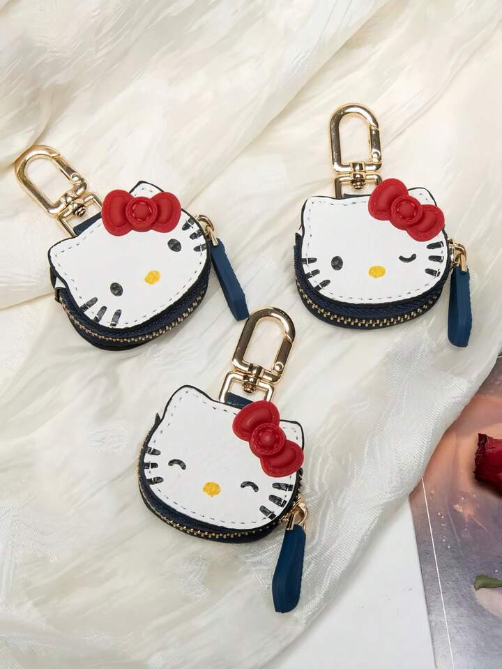 Sanrio Cute Cartoon Hello Kitty Keychain, High Quality PU Leather Bag Charm Accessory, 3D Bow, Cu... | SHEIN