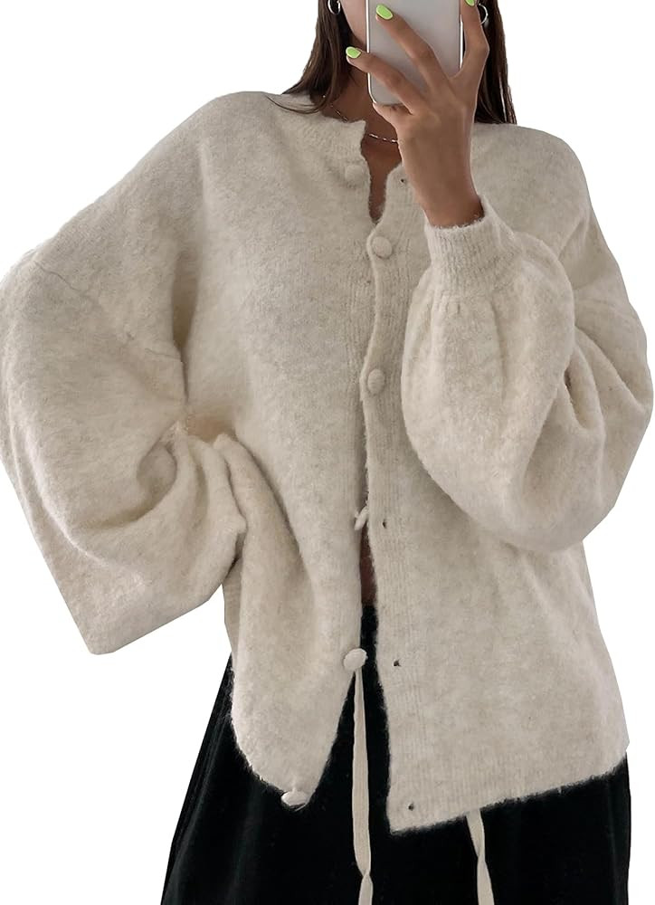 SHENHE Women's Button Front Oversized Cardigan Lantern Sleeve Drop Shoulder Loose Cardigan Sweate... | Amazon (US)
