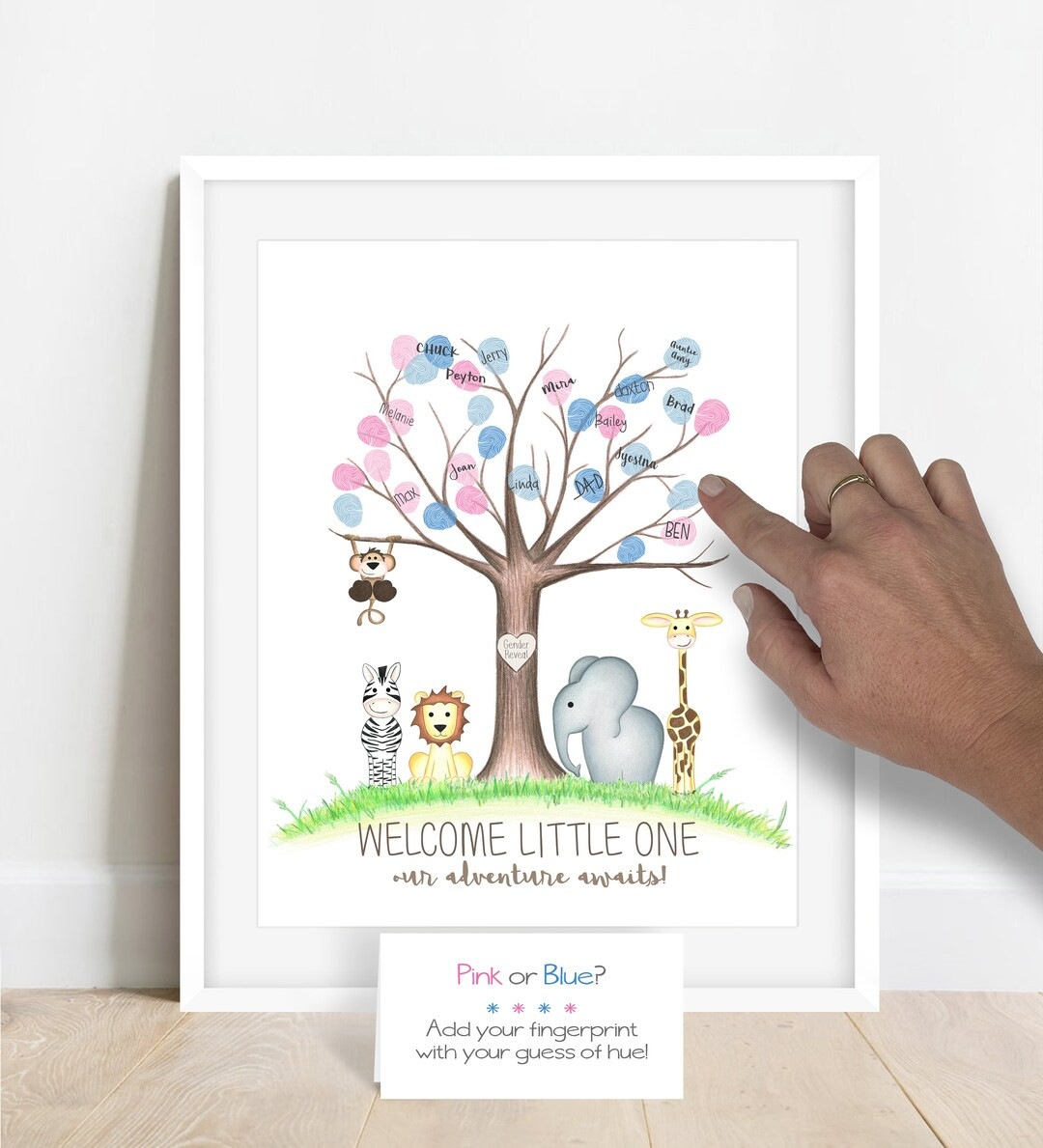 Gender Reveal Party Fingerprint Tree, Jungle Gender Reveal Fingerprint Guestbook, Pink or Blue, J... | Etsy (US)