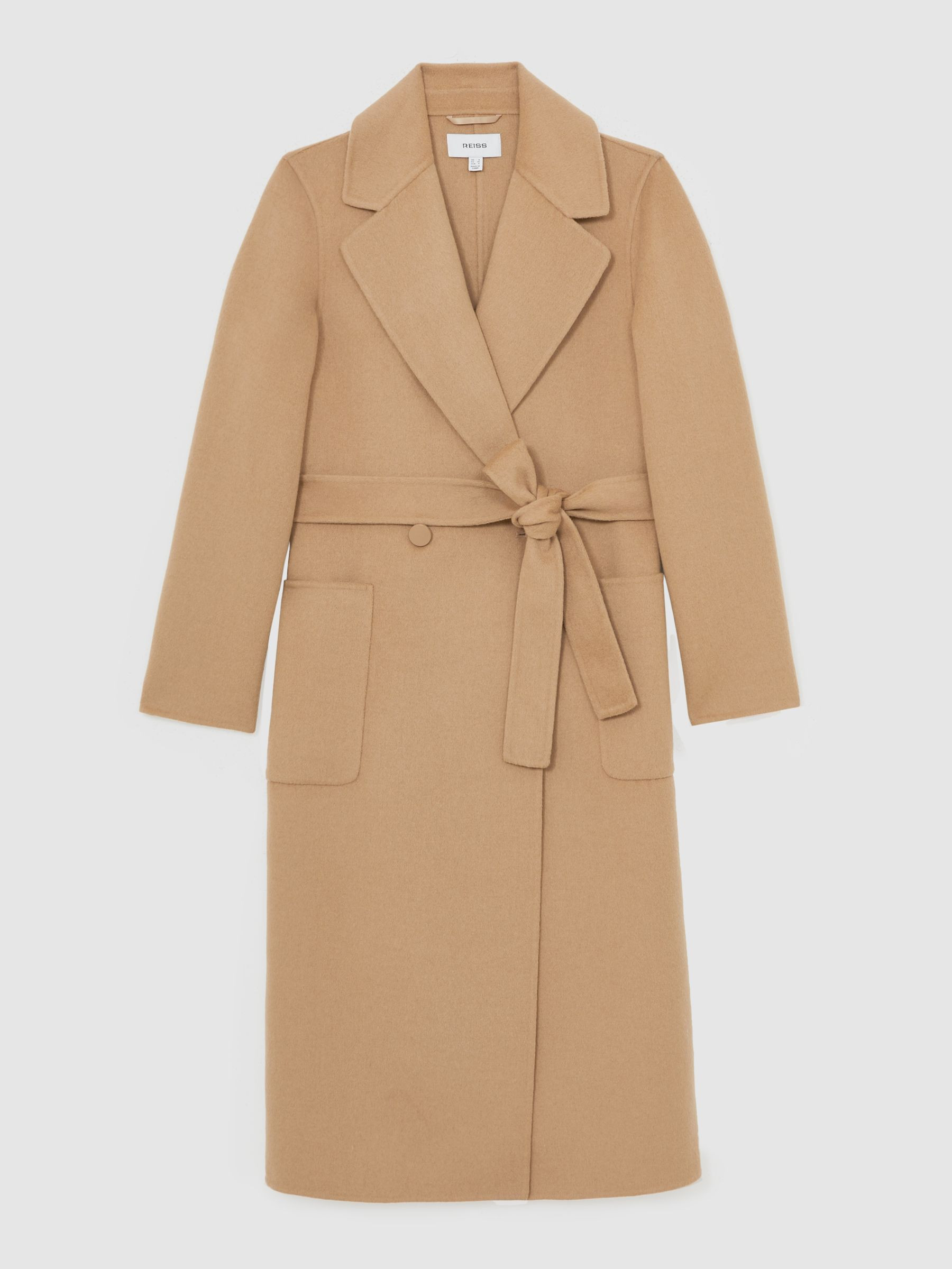 Double-Breasted Blindseam Coat Wool-Blend in Camel | Reiss UK