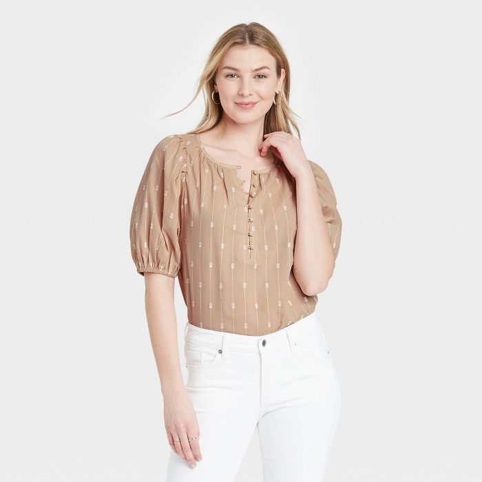 Women's Puff Elbow Sleeve Button-Down Blouse - Universal Thread™ | Target
