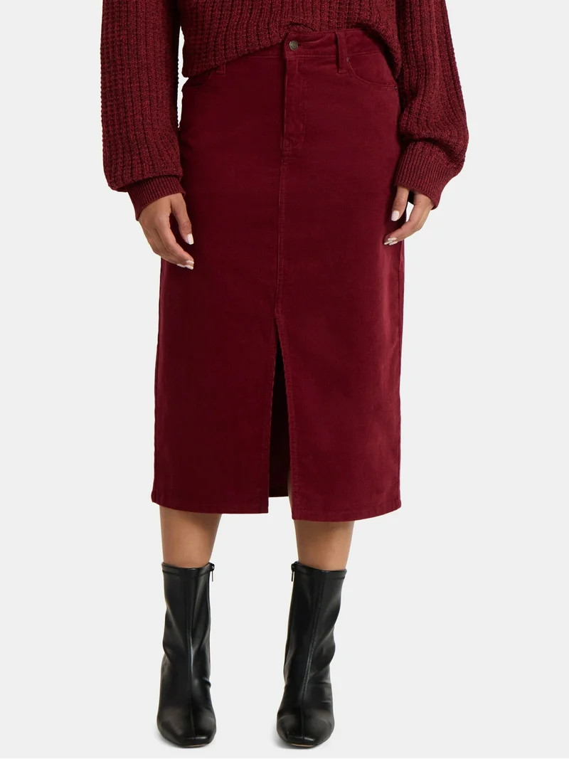 Time and Tru Falda Midi de Pana para Mujer con Abertura Frontal, Tallas 0-20 | Walmart (US)