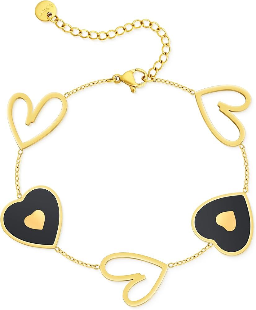 Linawe Love Heart Cute Bracelets for Women Girls, Stainless Steel Silver/Gold/Rose Gold Charm Bra... | Amazon (US)