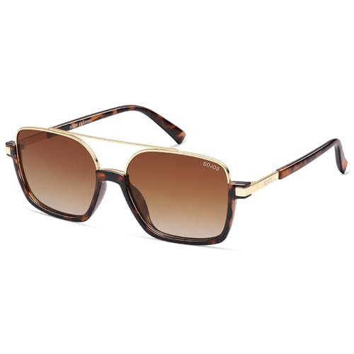SOJOS Trendy Aviator Sunglasses for Women Men Polarized Retro Square Y2K Oversized Sun Glasses SJ2659 Tortoise Frame Brown Grading Lens | Amazon (US)