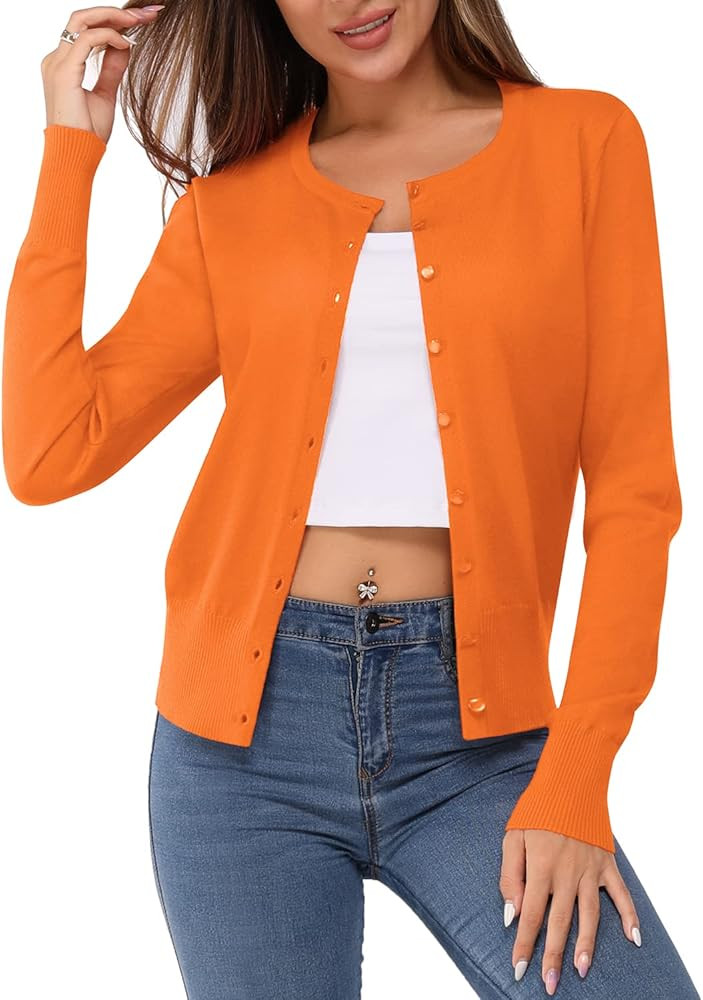 Newshows Women's Solid Button Down Long Sleeve Classic Crew Neck Knit Cardigan Sweater | Amazon (US)