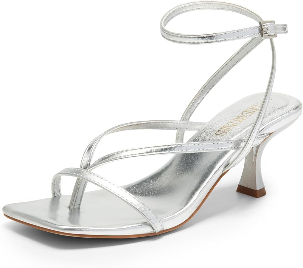 DREAM PAIRS Women's kitten Low Strappy Lace Up Heels for Women Open Square Toe Thong Ankle Strap ... | Amazon (US)