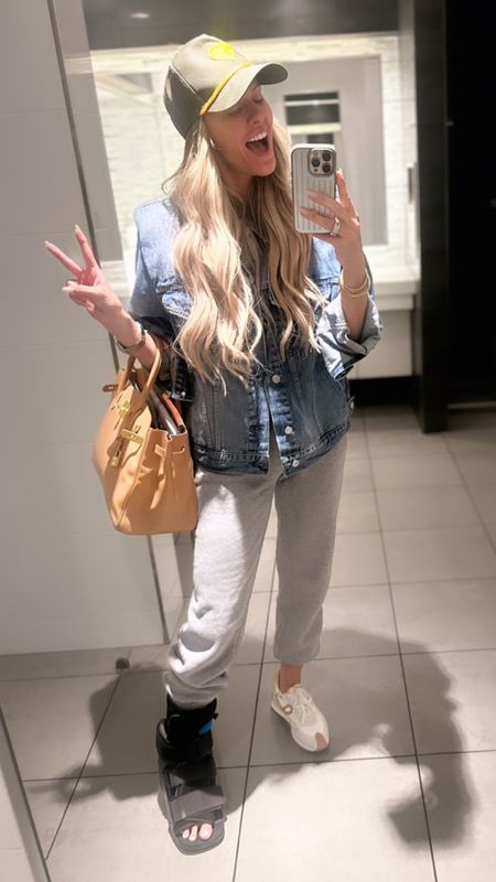 Todays travel look is serving up “fractured ankle chic” // sizing: jacket/medium but honestly i would size down maybe 2 sizes!, tank/small, sweatpants/xs, shoes/tts (these sneakers are a major investment piece, but so chic & timeless and COMFY!) 

(Abercrombie sweatpants, travel look, denim jacket, Loewe sneakers)

#LTKshoecrush #LTKtravel #LTKsalealert