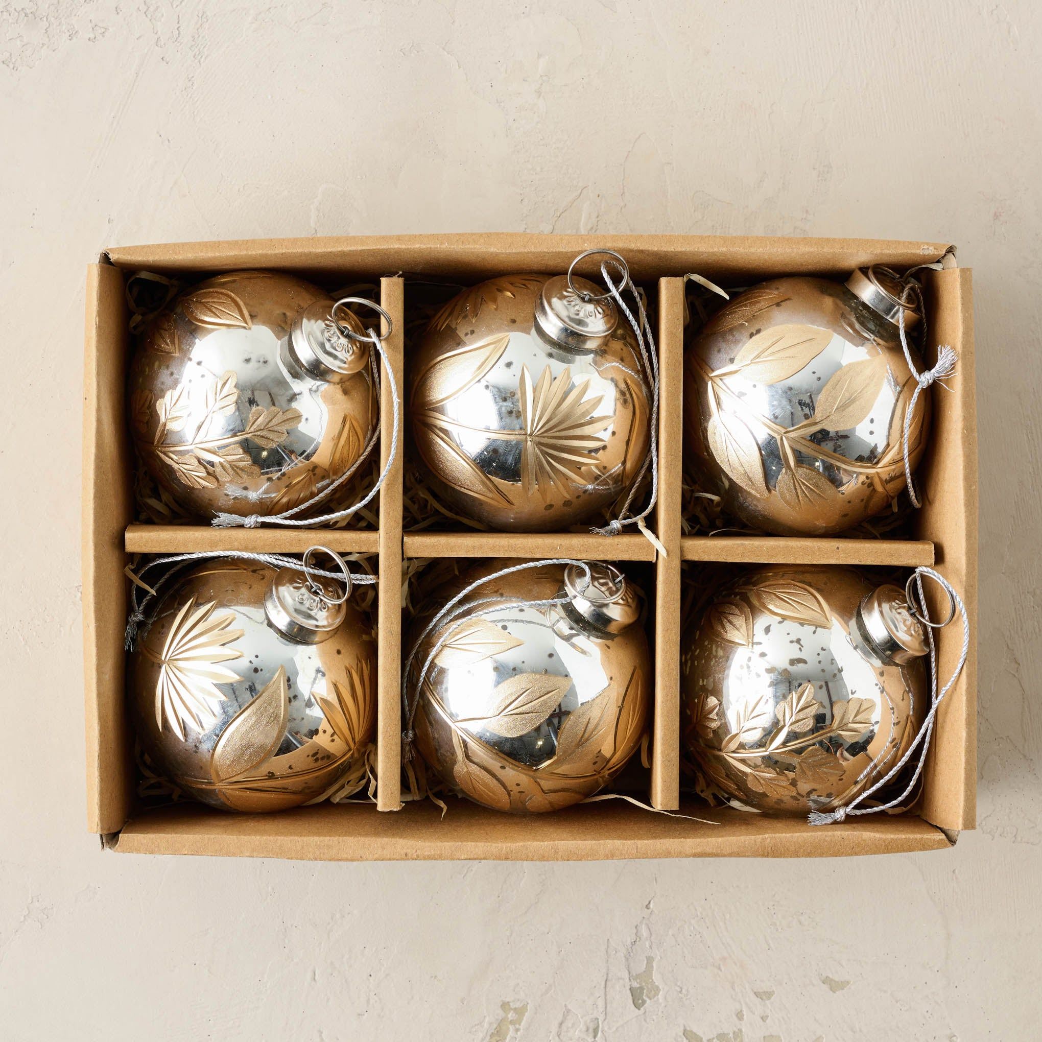 Mercury Glass and Gold Botanical Ornament Set of Six | Magnolia