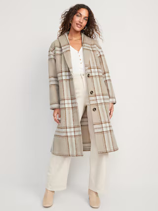 Relaxed Plaid Soft-Brushed Overcoat for Women | Old Navy (US)