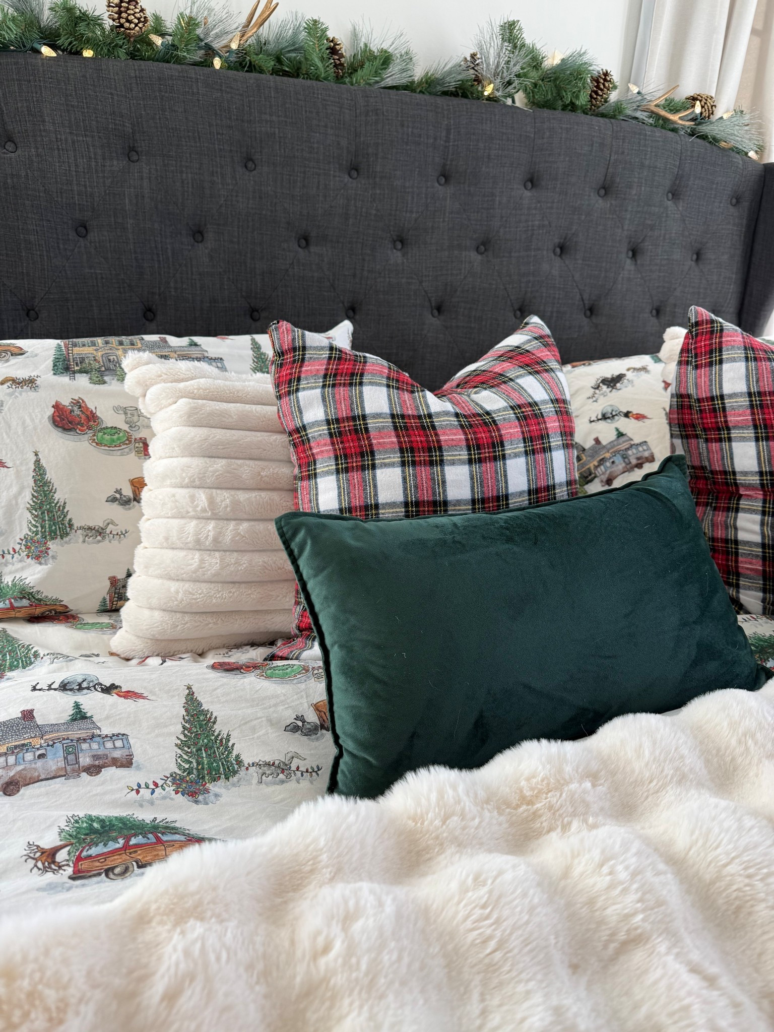 Festive holiday bedding! Plaid pillow covers from Amazon! Primary master bedroom bedding ideas for winter! 

#LTKHoliday #LTKHome