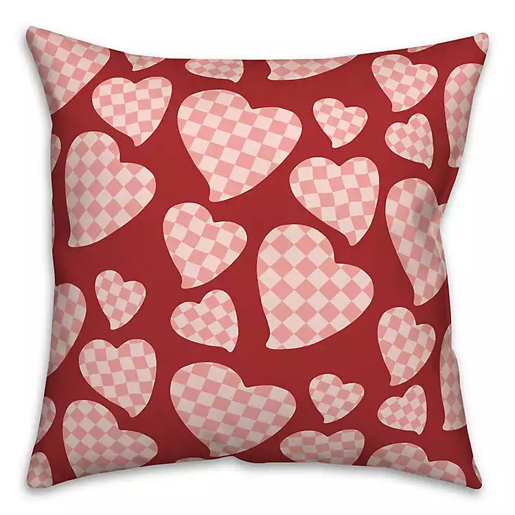 Pink Checkered Hearts Pattern Pillow | Kirklands