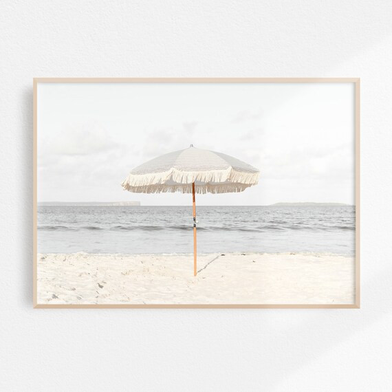 Beach Umbrella Print  Beach Print  Neutral Wall Art  | Etsy | Etsy (US)