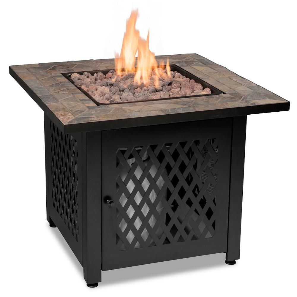 Endless Summer 30 in. W Steel Frame Slate Tile Mantel LP Gas Fire Pit with Electronic Ignition and L | The Home Depot