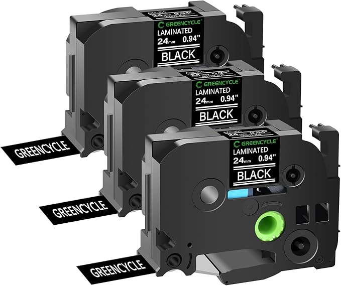 GREENCYCLE 3 Pack 24mm Black Label Tape Compatible for Brother P-Touch TZe-355 24mm 0.94 Laminate... | Amazon (US)