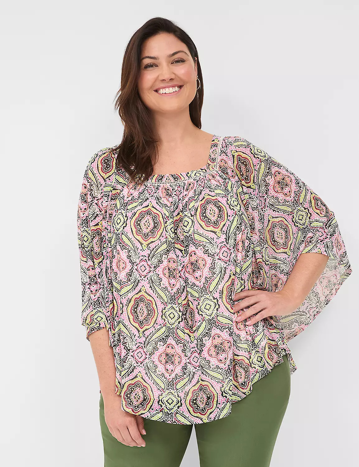 Relaxed Square-Neck Trimmed Circle Drama Top | LaneBryant | Lane Bryant (US)