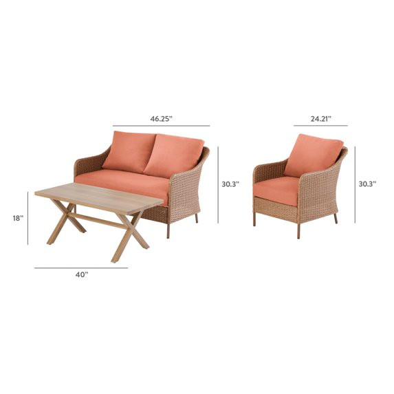 Mainstays Chelsea Outdoor Patio Steel 4-Pieces Deeping Seating Set with Terra Cotta Cushions | Walmart (US)