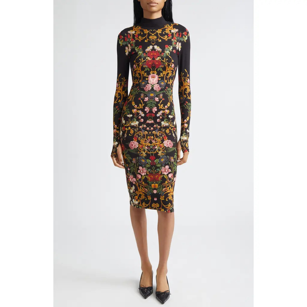 Alice + Olivia Delora Turtleneck Long Sleeve Body-Con Midi Dress in Evermine at Nordstrom, Size 0 | Nordstrom