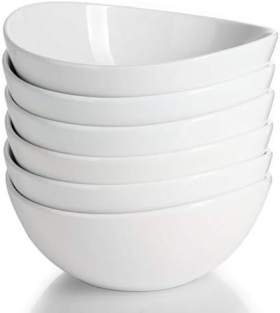 Sweese 103.001 Porcelain Bowls - 28 Ounce for Cereal, Salad and Desserts - Set of 6, White | Amazon (US)