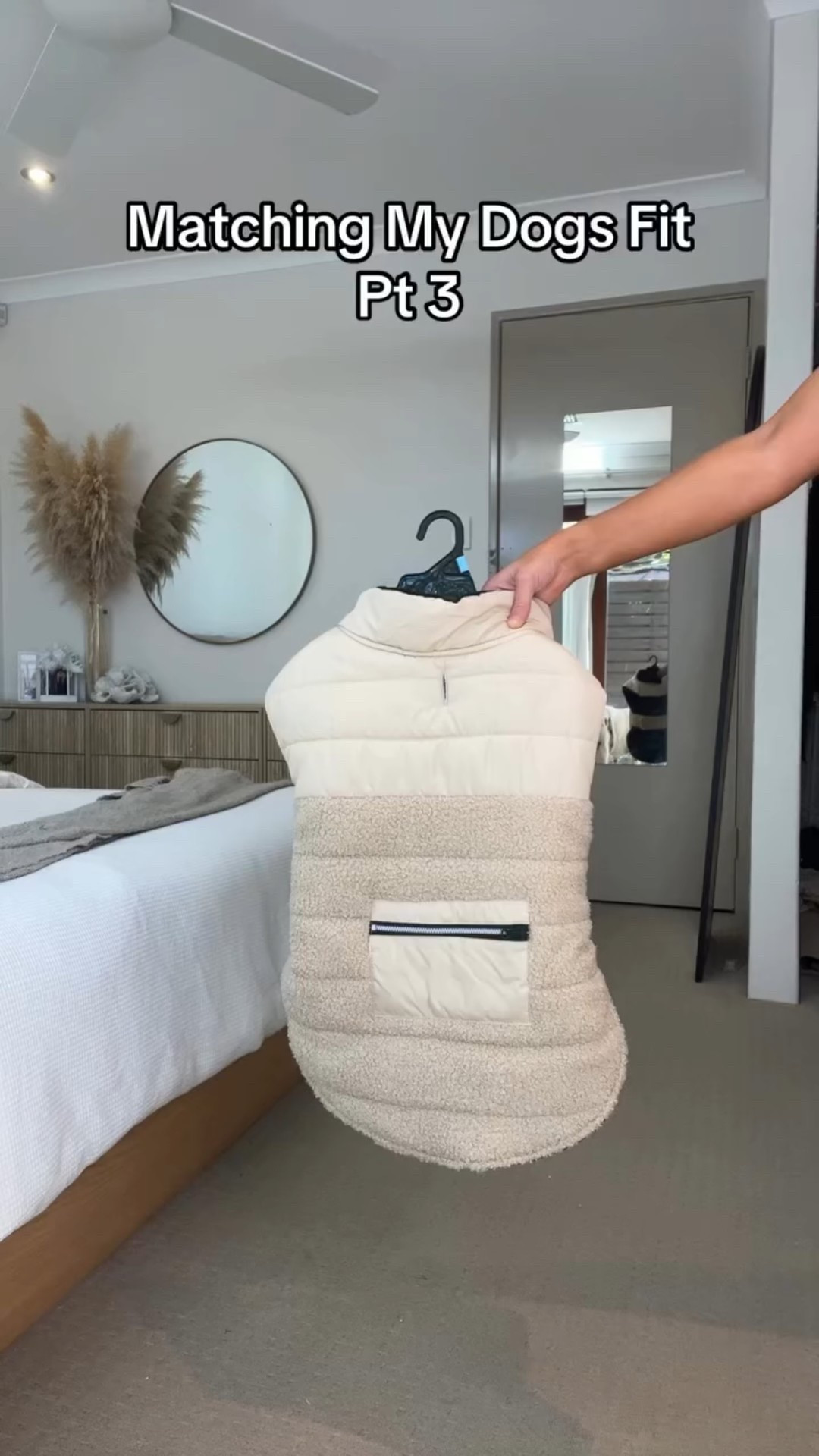 Rios coat is from Kmart! He’s wearing a size XL 

https://www.kmart.com.au/product/pet-puffer-vest-extra-large-cream-43510108/