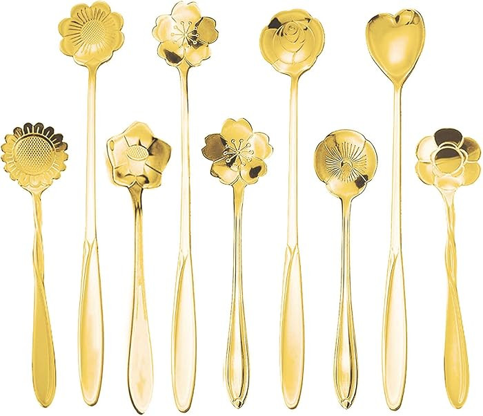 9 Pcs Flower Spoon Coffee Teaspoon Set, ESRISE Stainless Steel Tea Spoon for Tea Party Decoration... | Amazon (US)