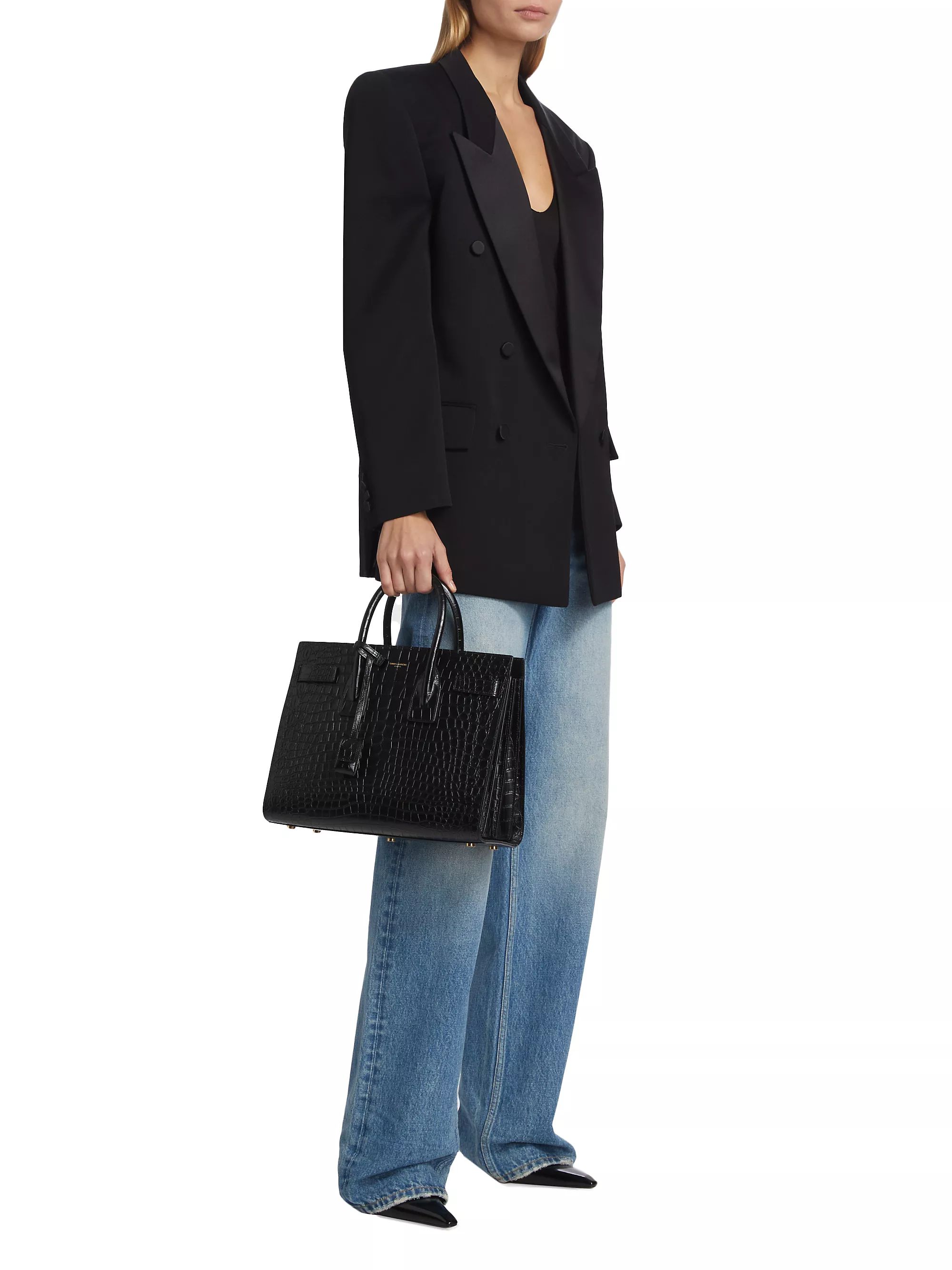 Small Sac De Jour Top Handle Bag In Matte Embossed Crocodile Leather | Saks Fifth Avenue