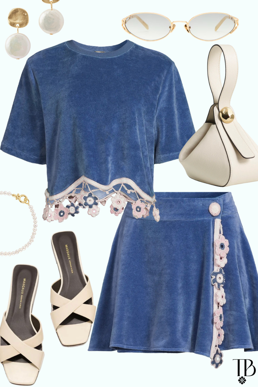Soft coastal elegance 💙 This dreamy blue set with floral details is giving effortless summer style — perfect for brunch dates, vacation dinners, or strolling a beach town. Paired with chic neutrals and gold accents for the prettiest elevated look. ✨ #LTKStyle #LTKTravel #CoastalChic #SummerOutfit 

 