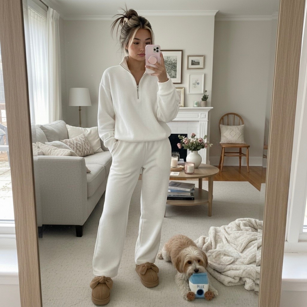 Starting the year slow & cozy 🤍
This neutral lounge set is my go-to for New Year reset days, working from home, travel mornings, and cozy nights in. Soft, flattering, and easy to mix with other basics.

• Wearing size Small
• True to size with a relaxed fit
• Perfect for home, errands, travel days, or lounging

Tap to shop everything linked here ✨


#LTKFindsUnder100 #LTKSeasonal #LTKHome