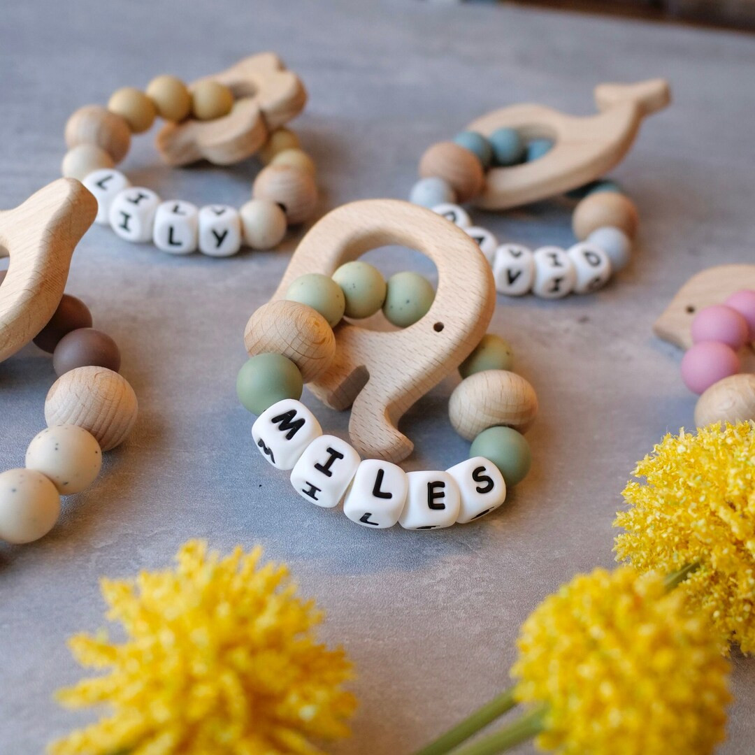 CUSTOM COLLECTION Personalized Beechwood and Silicone Sensory Ring Baby Rattle Montessori Toy Bab... | Etsy (US)