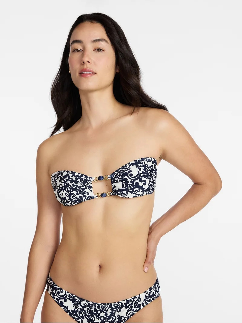 Time and Tru Women\u2019s Print Bandeau Bikini Top with Beads, Sizes XS-XL | Walmart (US)