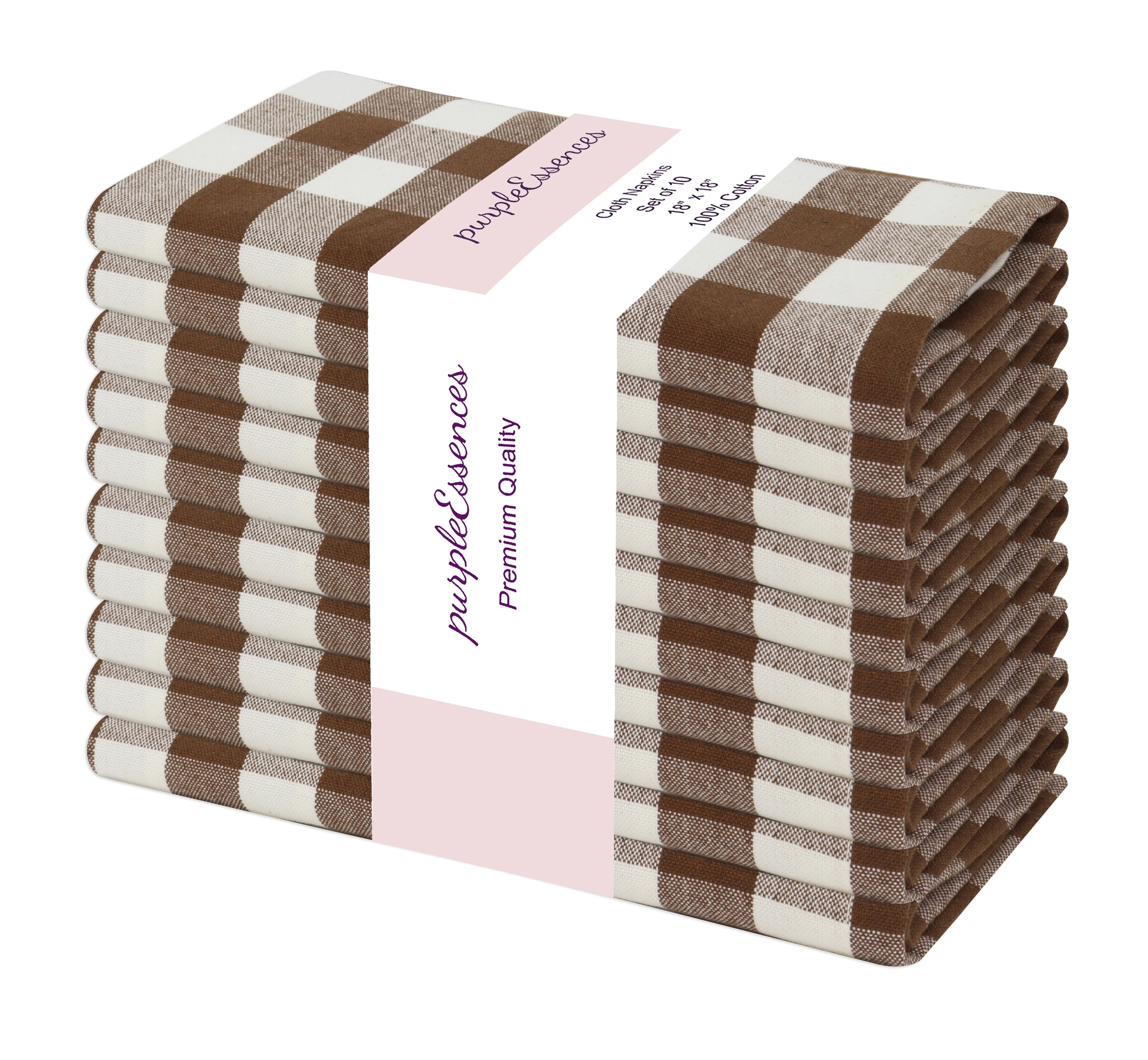 PurpleEssences Gingham Check Cloth Napkins Set of 10, 18x18 inches - Nut Brown and H.White | Walmart (US)