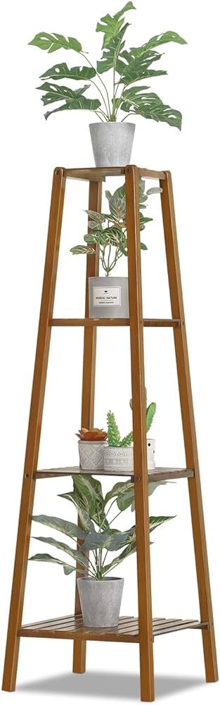 Magshion Bamboo Tall Plant Stand 4-Tier Pot Holder Small Space Flower Shelf Rack Display Table fo... | Amazon (US)