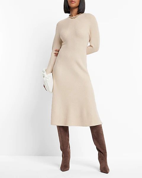 Metallic Mock Neck Midi Sweater Dress | Express