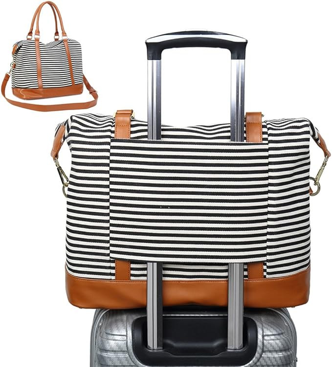 CAMTOP Women Ladies Travel Bag Canvas Weekend Overnight Carry On Luggage Bags(Black Stripe) | Amazon (US)