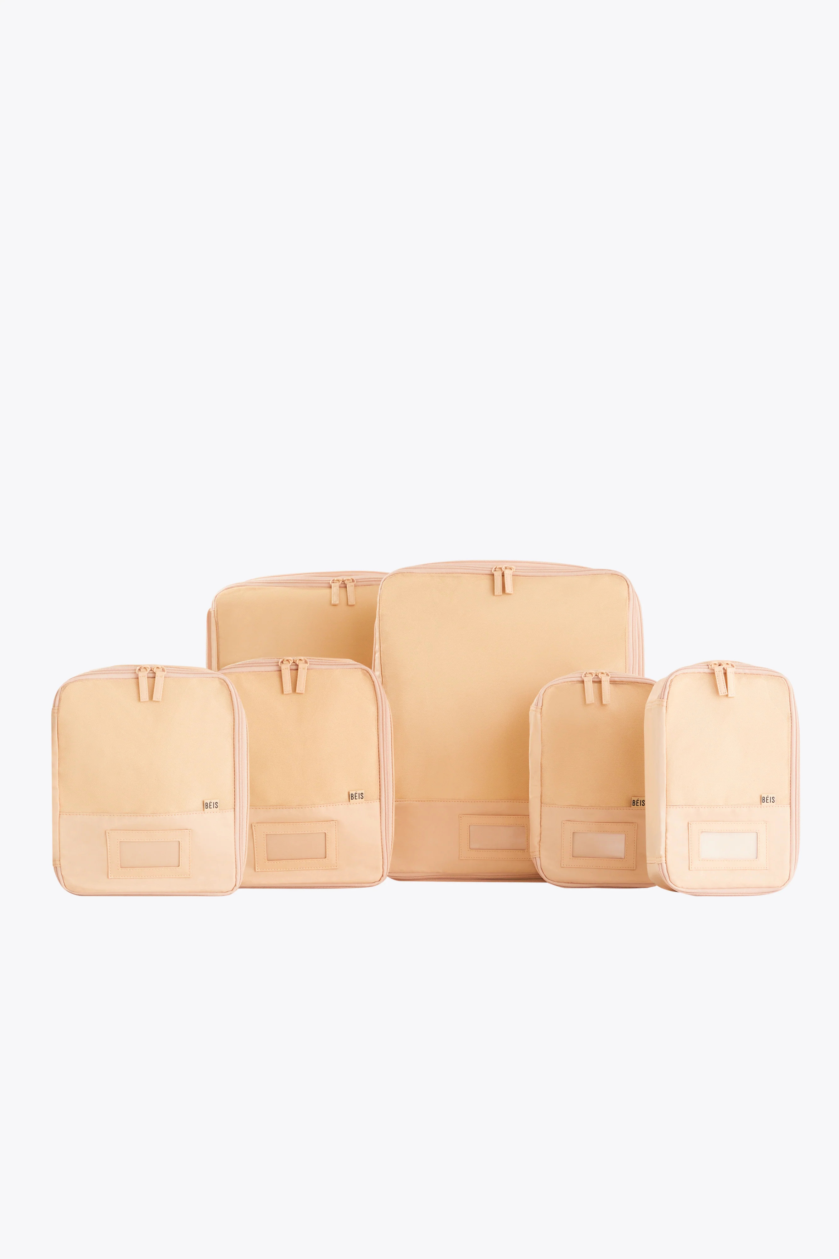 BÉIS 'The Compression Packing Cubes 6pc' in Beige - 6 Piece Set Of Packing Compression Bags For ... | BEIS